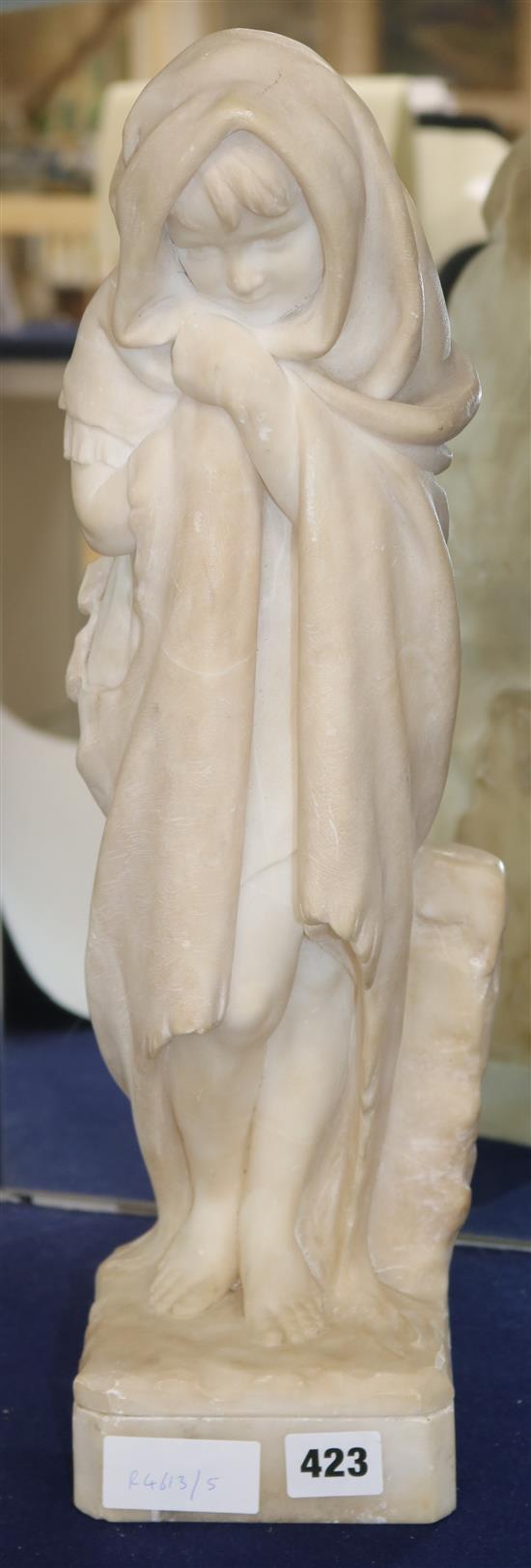 An Italian carved marble figure of a child in winter, signed P. Conti, H.47cm